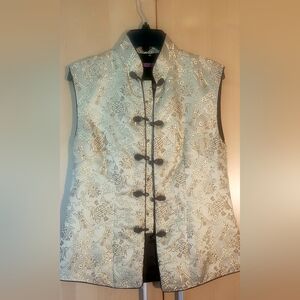 Silk Elegant Women's Embroidered Vest- Gold and Gray